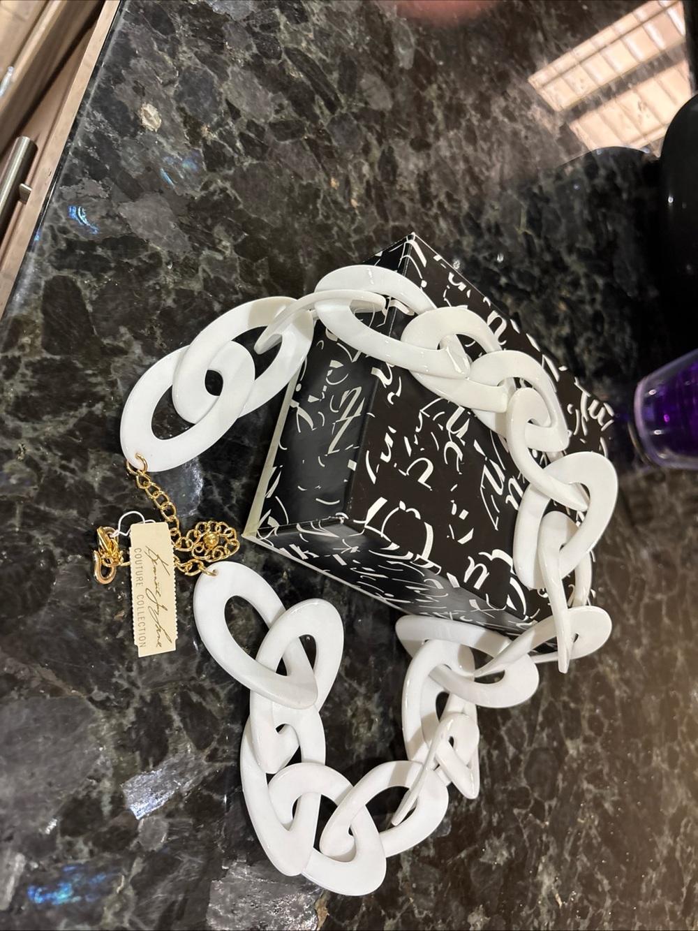 Kenneth Jay Lane White Oversized Chain-Link Necklace with Gold Accents